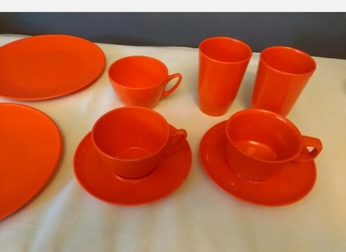 Danish Rosti Mepal Orange Cups Plate Beaker Scandi Retro Vtg Picnic Ropal 70s - Picture 7 of 12