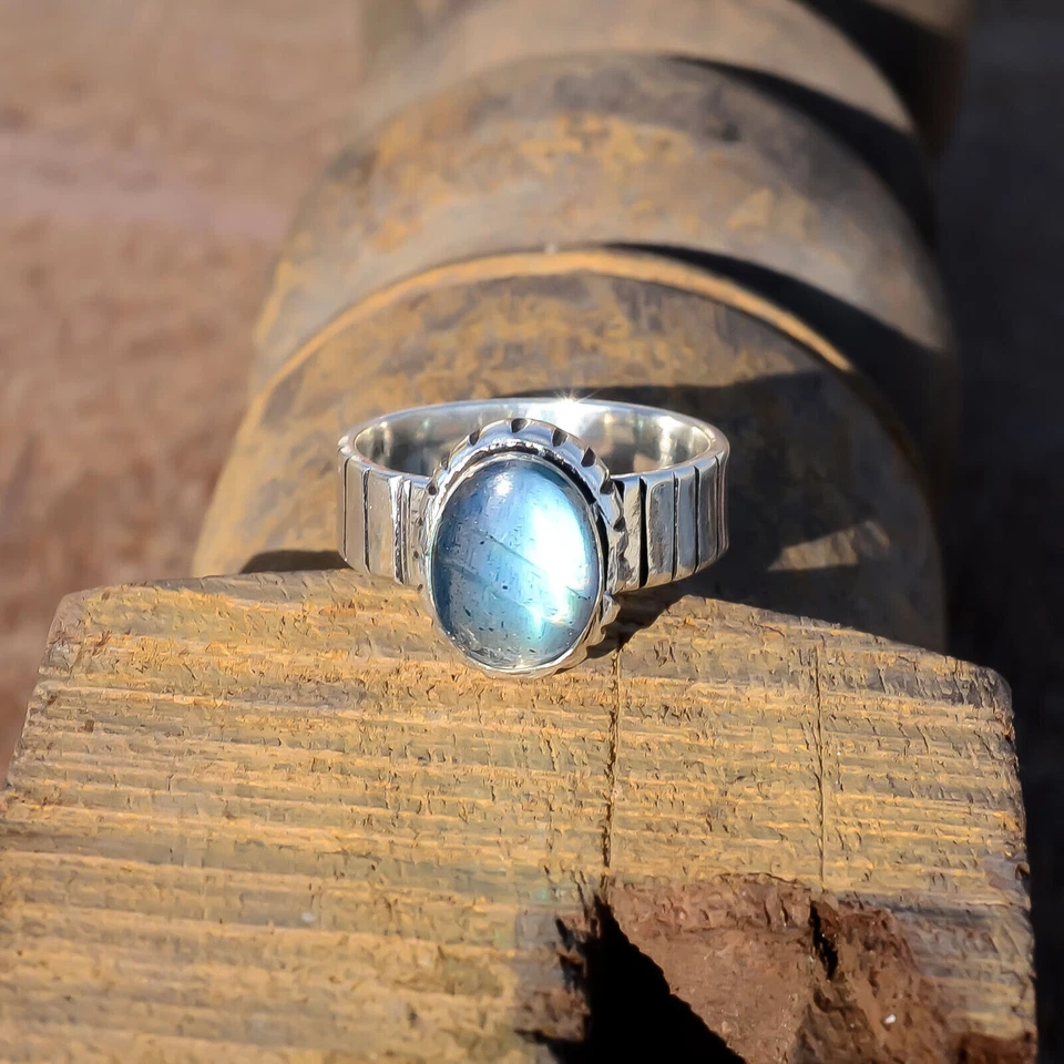 Bague en argent sterling 925 avec pierres précieuses labradorite, bijoux... - Photo 3/4