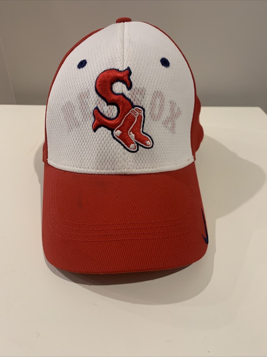 NIKE BOSTON RED SOX CAP, HAT FLEX STETCH FIT RED WHITE LOGO preowned
