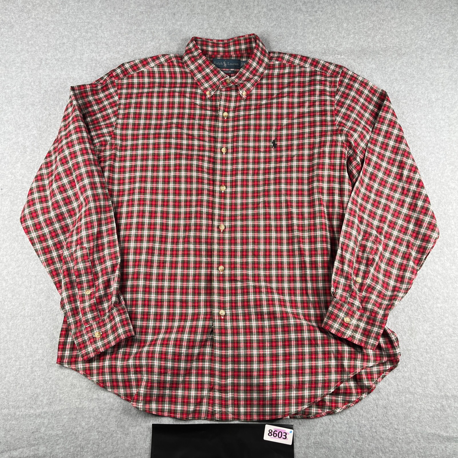 Camicia Ralph Lauren XL rossa a quadri pony casual con bottoni manica lunga preppy uomo