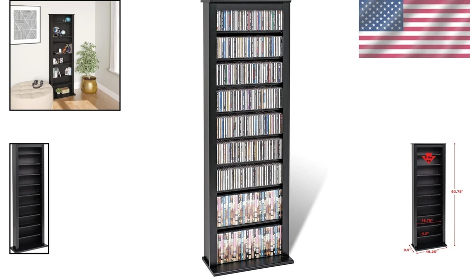 Elegante gabinete multimedia estrecho de 9 estantes - 19,25" W, ajustable para uso versátil Foto 2 de 4