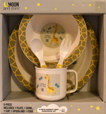 NIB Moon  Stars 5 Piece Bamboo Fiber Dinnerware Set for Babies Infants Toddlers