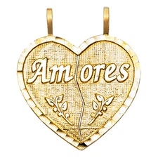 14K Yellow Gold Te Amo Heart 2 Piece Charm Pendant For Necklace or Chain