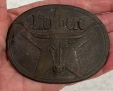 Vintage 1987 Marlboro Belt Buckle Solid Brass Philip Morris Longhorn Steer Star