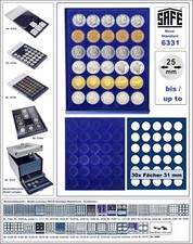 SAFE-6331-M&uuml;nzboxen-Nova-blaue-Velourseinlage-30x-runde-F&auml;cher-31-mm