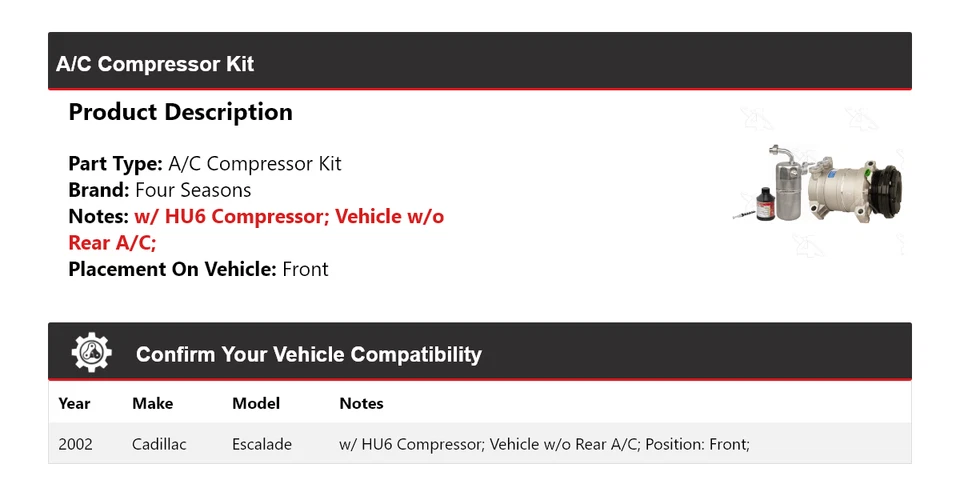 适用于 2002 凯迪拉克凯雷德空调压缩机套件前 4 季 — 第 2/4 张图片