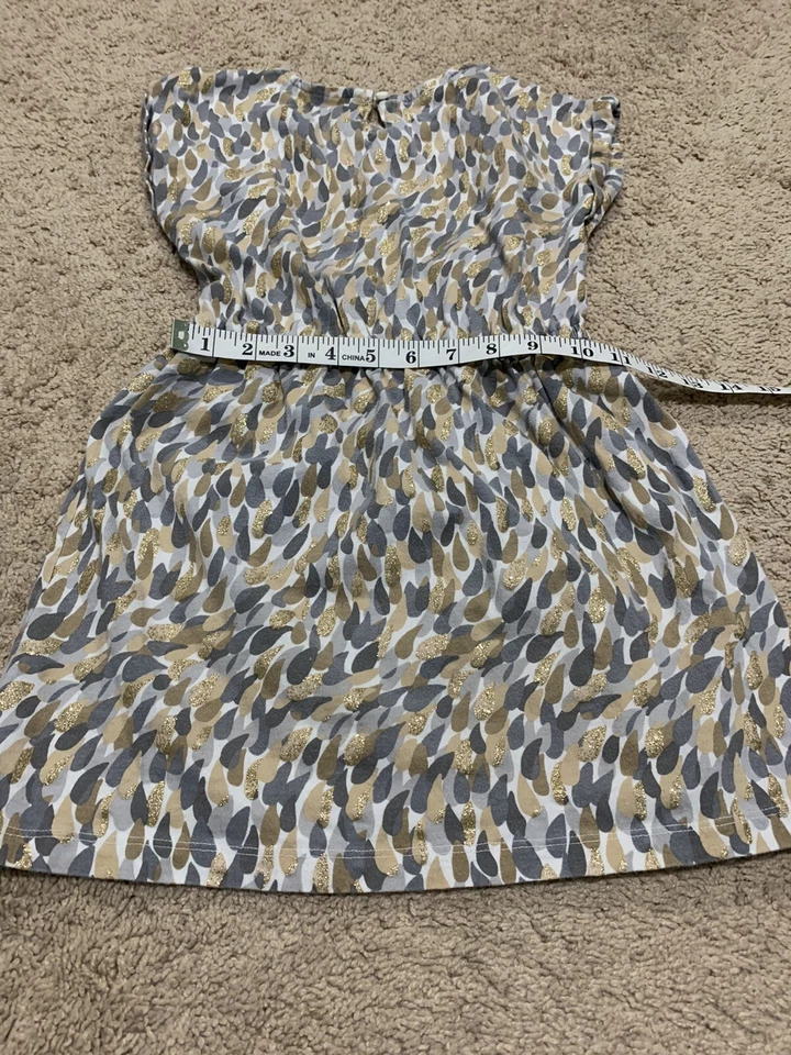 Girls 6X Gymboree Dress Gray and Gold Tear Drop Pattern Bow at Waist Dress - Image 4 of 4