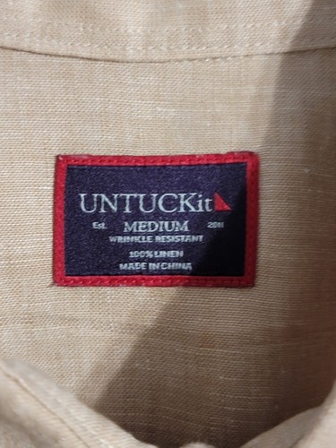 UNTUCKit Ashton WR 100% lino camicia uomo M bottoni tasca marrone 40879 media - Foto 11 di 12
