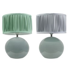 Eucalyptus Ceramic Ball Table Lamp Light Fabric Pleated Drum Lampshade LED Bulb