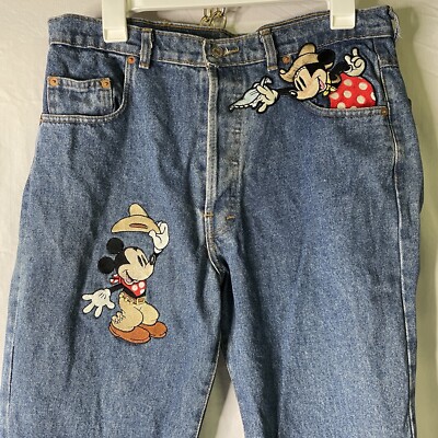 Minnie Jeans Con Topolino VTG 1992 Too Cute Button Close Denim