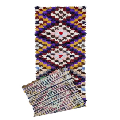 Moroccan Handmade Vintage Rug 2'8''x8'5'' Berber Geometric Purple Cotton Carpet - Picture 12 of 12