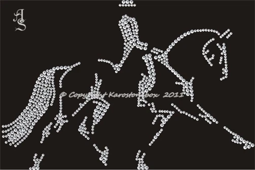 Hotfix Bügelbild Strass Pferd Reiter starker Trab gespie.re 110905 Karostonebox