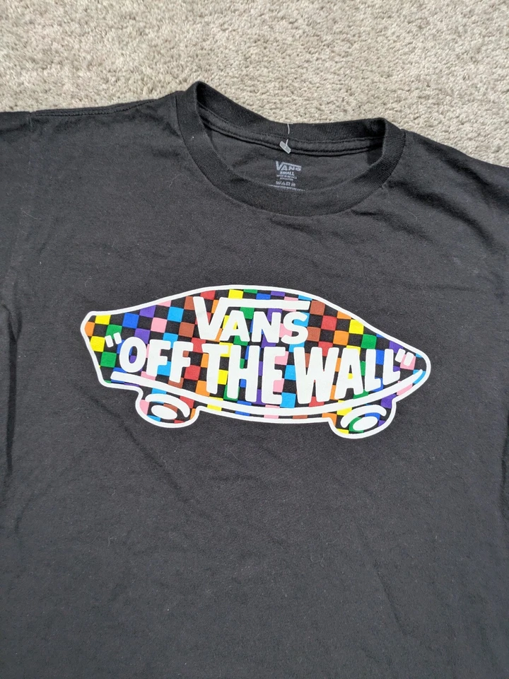 Camisa Vans Off the Wall Para Hombres S Pequeña Arco Iris Negra Crew Algodón Patineta Foto 2 de 4
