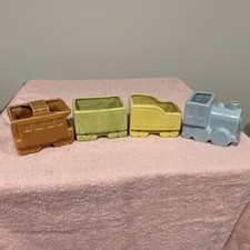 Four Piece Shawnee Pottery Train Railroad Planter 1940s Decor Vintage Pastel