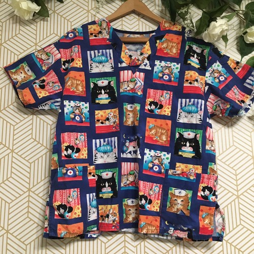 Cat Enthusiast Multicolor Print Nurse Nursing Short Sleeve Shirt One Size - Picture 2 of 6