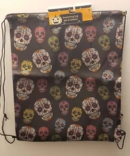Pocket Drawstring Bag Backpack Pocket Sack Black Skull BRAND NEW 