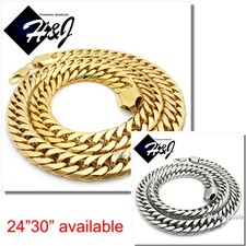 24"30"MEN Stainless Steel HEAVY 16mm Silver/Gold Plated Cuban Curb Link Necklace