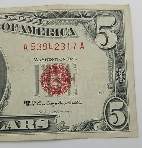 3 Note Lot $1 (1935D Silver Cert), $2 (1953B Red Seal) & $5 (1963 Red Seal) #789 - Picture 17 of 20