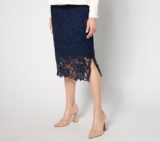 Susan Graver Women's Plus Sz Skirt 18 Occasions Regular Lace Side Blue A634096