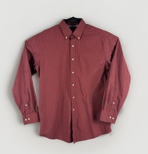 Tommy Hilfiger Mens Large Red Plaid Button Down Shirt Long Sleeve Cotton