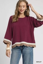 Trendsi Color Block Top Women's Everyday Scalloped Hem Blouse - USA Ship