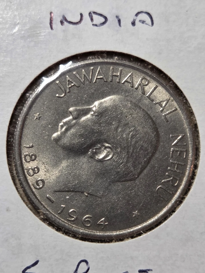 India 50-paise coin, 1964. KM# 57, nickel. Hindi legend. Nehru. Mumbai mint. - Image 2 of 4