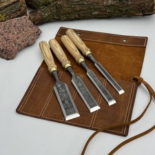 Hand-Forged Bevel Edge Chisels Wood Carving Tools Carbon Steel Ash Handles