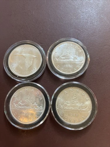 1962, 1963, 1966 & 1967 Canada Silver $1 Dollar Coin -80% Silver - 4 Coin lot-AU