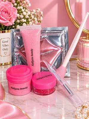 Kallysta Beauty Lip Care Set - Lip Mask, Lip Scrub & Applicator - New