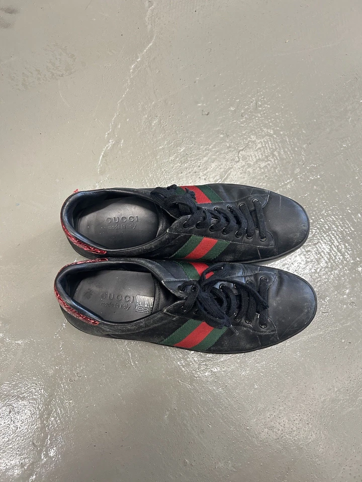 Zapatillas Deportivas Gucci Ace Cuero Negro Rojo Serpiente Para Hombre UK 10 US 11 EU 44 Foto 2 de 4
