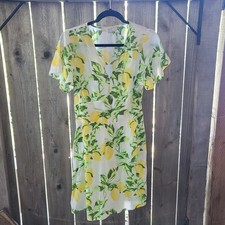 LOFT Women's Yellow Green White Lemon Short Sleeve Dress Size 8
