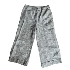 Sundance 100 Linen Cropped Wide Leg Culotte Pants Gray Pinstripe Size 4