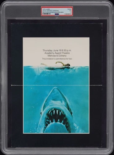 JAWS / 1975 Advance Screening Movie Ticket, Steven Spielberg classic film, PSA 3