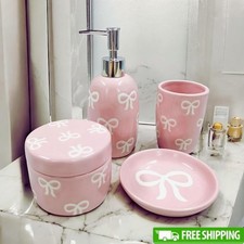 Ceramic Bathroom Accessories Set Soap Dispenser Toothbrush Holder Tray Jars New