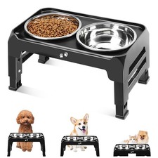 COMESOON 3-Height Adjustable Elevated Dog Feeder 2x6in Stainless Bowls Black