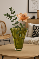 Vase Glas Gewellt GrüN Glasvase Blumenvase Mundgeblasen Signature Tischvase