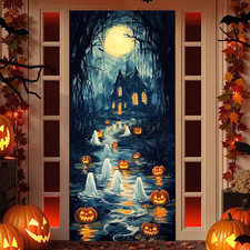 Halloween Ghost Door Cover, Multicolor, Polyester, Horror Style, Party Banners,