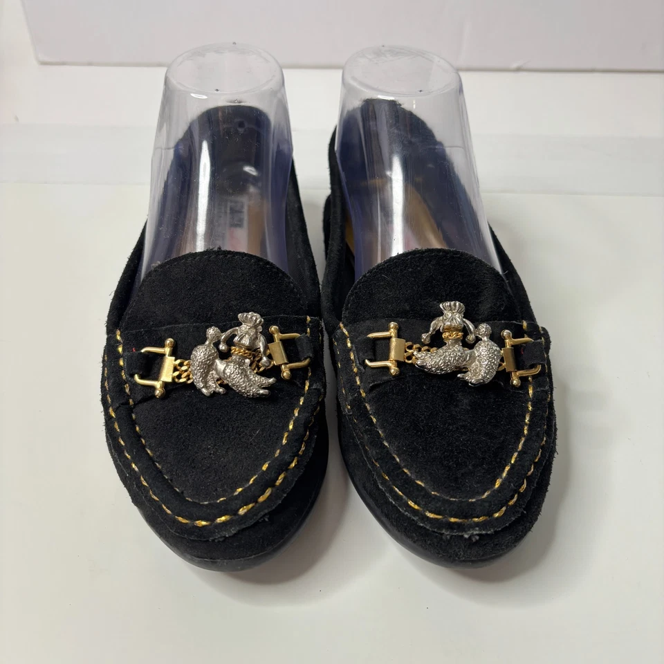 De Colección Mocasines de Gamuza Negros Caniche Perro Dijes Mujeres 7 Diseñador Extravagantes Zapatos de Cuero Foto 2 de 4