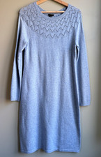 Talbots Light Blue Pointelle Knit Sweater Dress Long Sleeve Knee Length Midi S