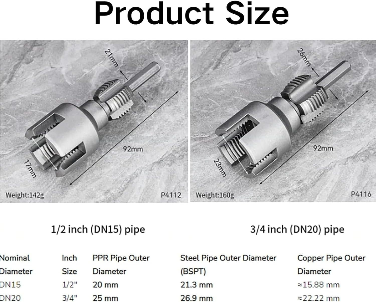 2Pcs 1/2''&3/4'' Water Pipe Integrated Internal & External Pipe Threading Tool