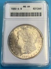 1880 S Morgan Silver Dollar ANACS MS-64 Old Holder