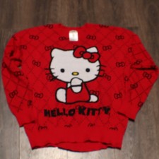 Hello Kitty RED SWEATER Black Bows 117508 Crew Neck Long Sleve Large Sanrio