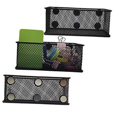 Magnetic Pencil Holder Set of 3 - Black Wire Mesh Storage Baskets 3 Pack Black