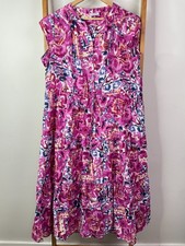 Sussan Shirt Dress Womens 12 Pink Floral Button Up Cap Sleeve Midi Cinched Waist