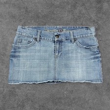 Vintage Y2K Vanilla Star Denim Micro Mini Skirt Juniors Sz 11 Light Wash