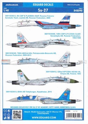 EDUD48090 1:48 Eduard Decals - Su-27 Flanker