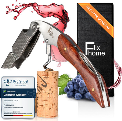 Premium Kellnermesser aus Edelstahl und edlem Holzgriff - Profi Korkenzieher, We