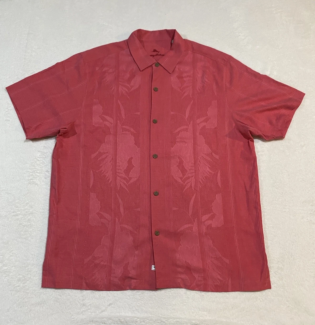 Tommy Bahama Shirt Mens Extra Large pink Hawaiian silk floral button beach prep