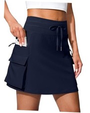  16" Cargo Skort with 6 Pockets Drawstring High Waisted Golf 3X-Large Navy