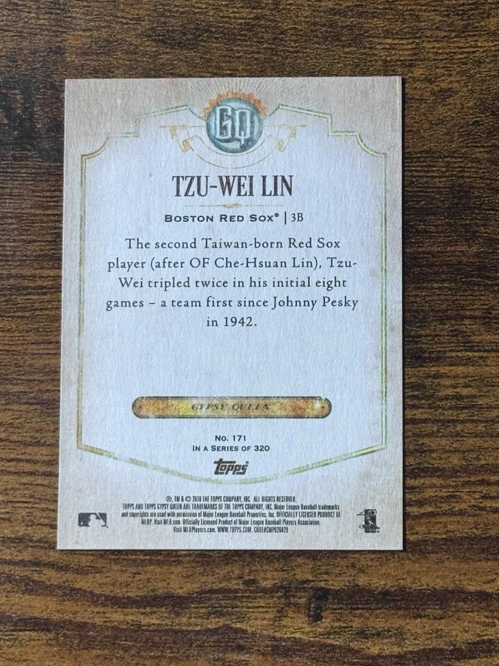 2018 Boston Red Sox ROOKIE Tzu-Wei Lin Topps Gypsy Queen Card #171 RC - Image 2 of 2